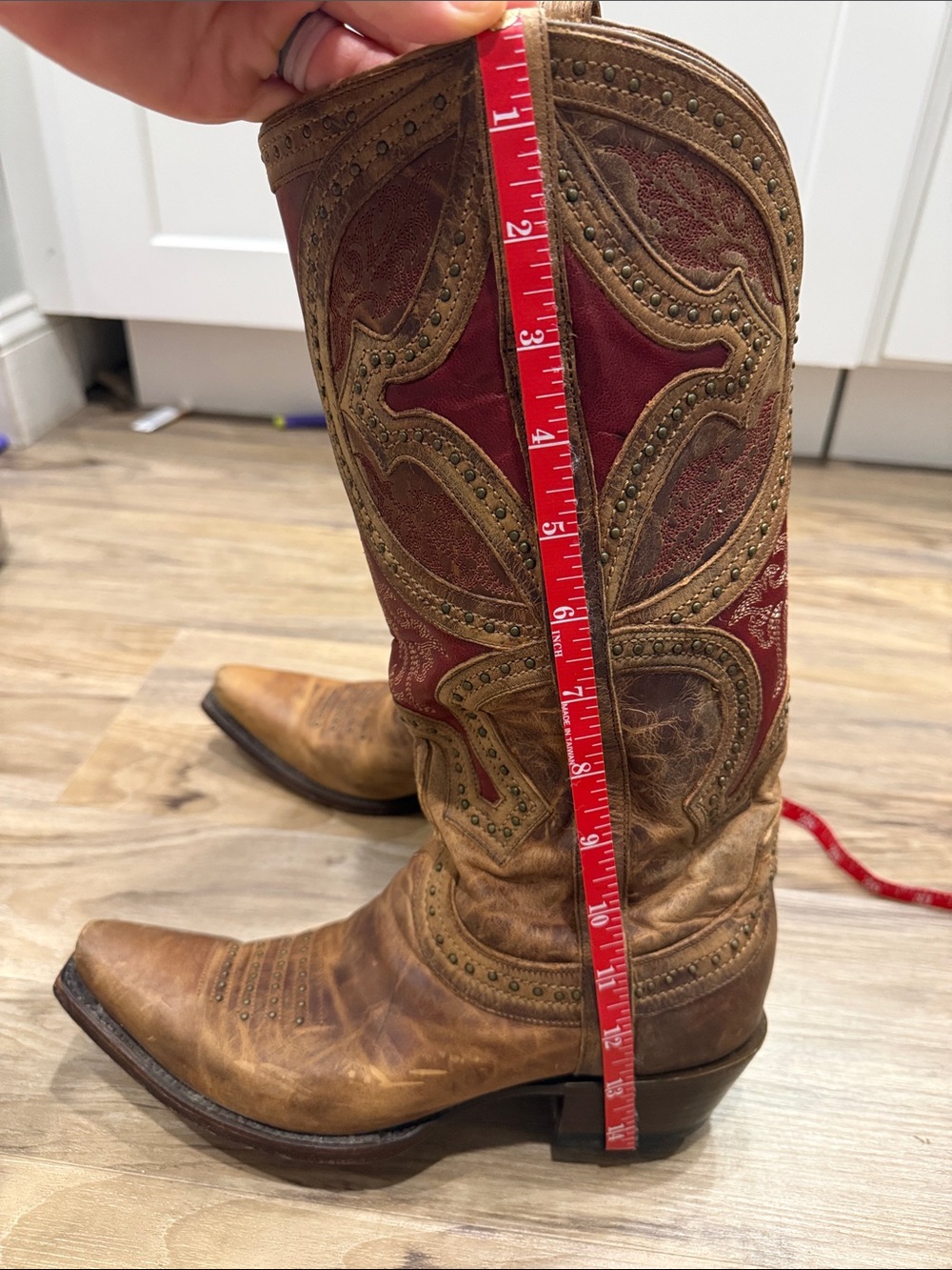 Lucchese Women's Brown Leather Cowboy Boots with Red Shaft - Picture 10 of 14